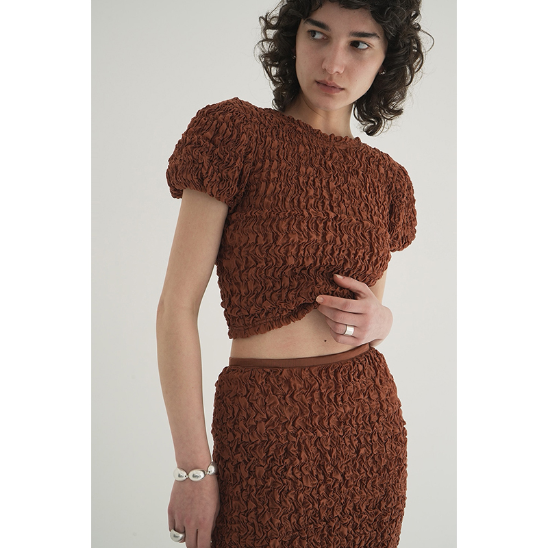 W FACE SHIRRING CROPPED TOPS -2.COLOR-