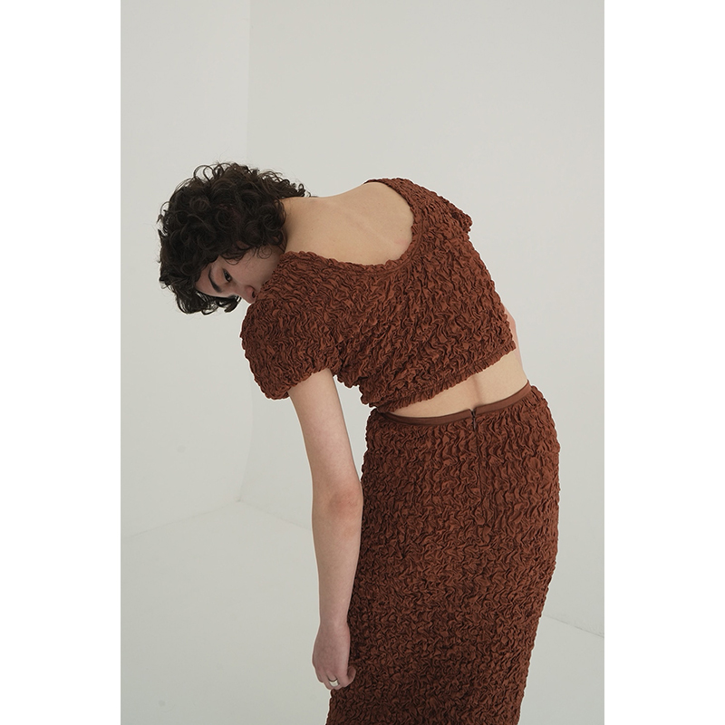 W FACE SHIRRING CROPPED TOPS -2.COLOR-