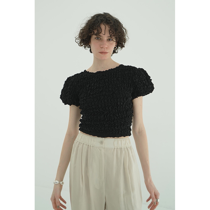 W FACE SHIRRING CROPPED TOPS -2.COLOR-