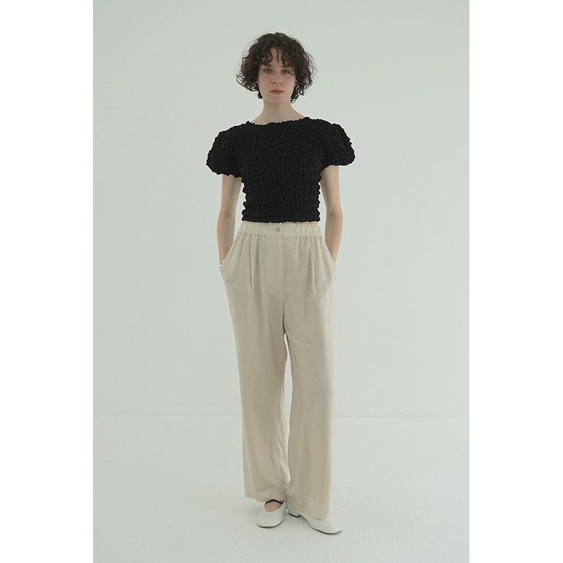 W FACE SHIRRING CROPPED TOPS -2.COLOR-