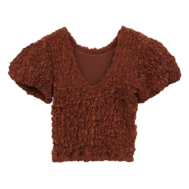 W FACE SHIRRING CROPPED TOPS -2.COLOR-