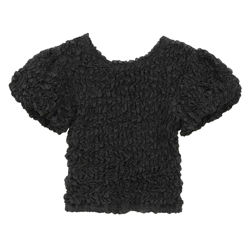 W FACE SHIRRING CROPPED TOPS -2.COLOR-(BLACK)