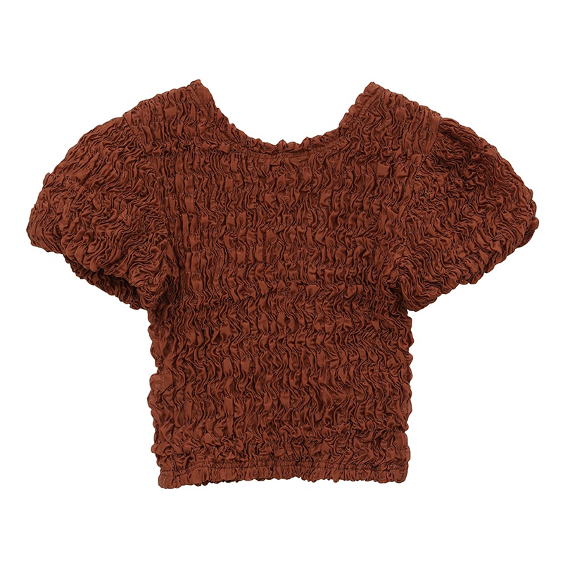 W FACE SHIRRING CROPPED TOPS -2.COLOR-(BROWN)