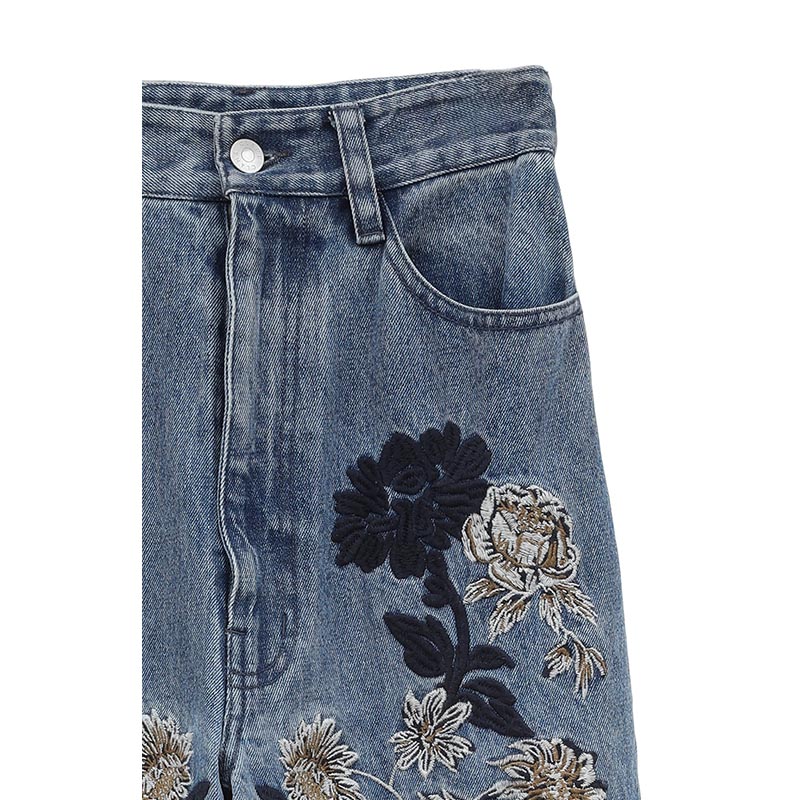 FLOWER EMBROIDERY PANTS -INDIGO-