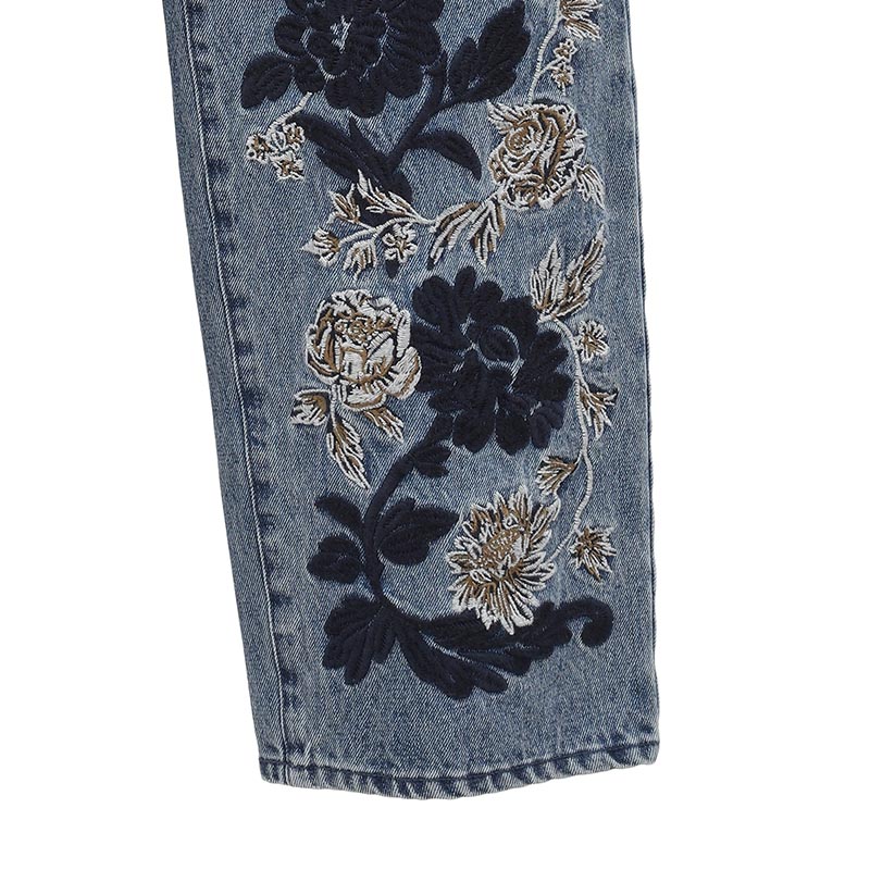 FLOWER EMBROIDERY PANTS -INDIGO-