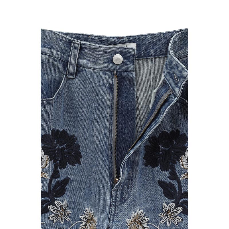 FLOWER EMBROIDERY PANTS -INDIGO-