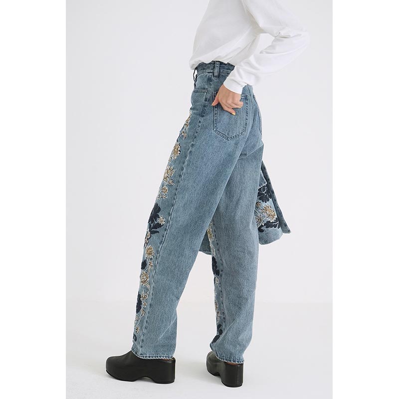 FLOWER EMBROIDERY PANTS -INDIGO-