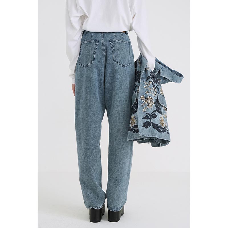 FLOWER EMBROIDERY PANTS -INDIGO-