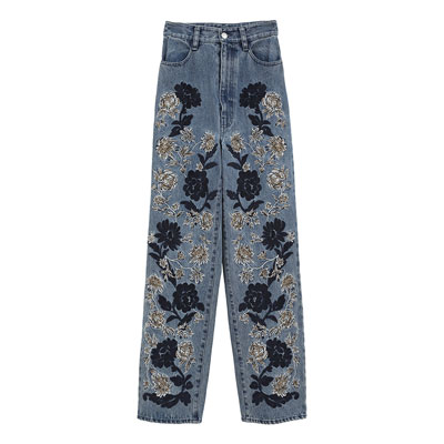 FLOWER EMBROIDERY PANTS -INDIGO-