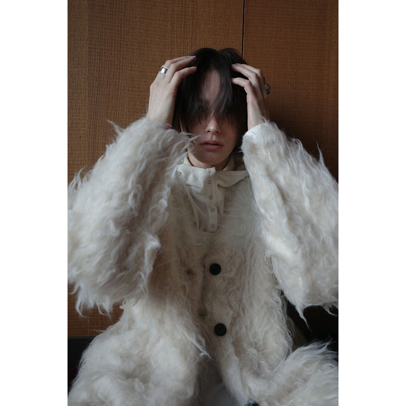 BICOLOR KNIT CARDIGAN -IVORY-