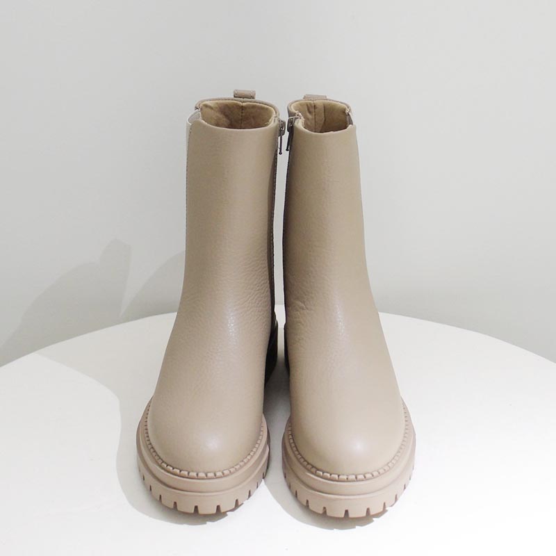 SHRINK LEATHER SIDE GORE BOOTS -BEIGE-