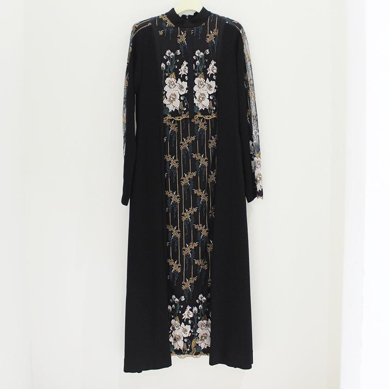 FRAMED FLOWER LACE DRESS -BLACK-