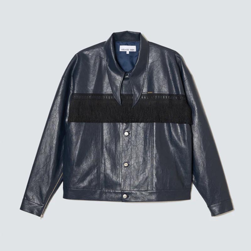 LEATHER FRINGE BLOUSON -NAVY-