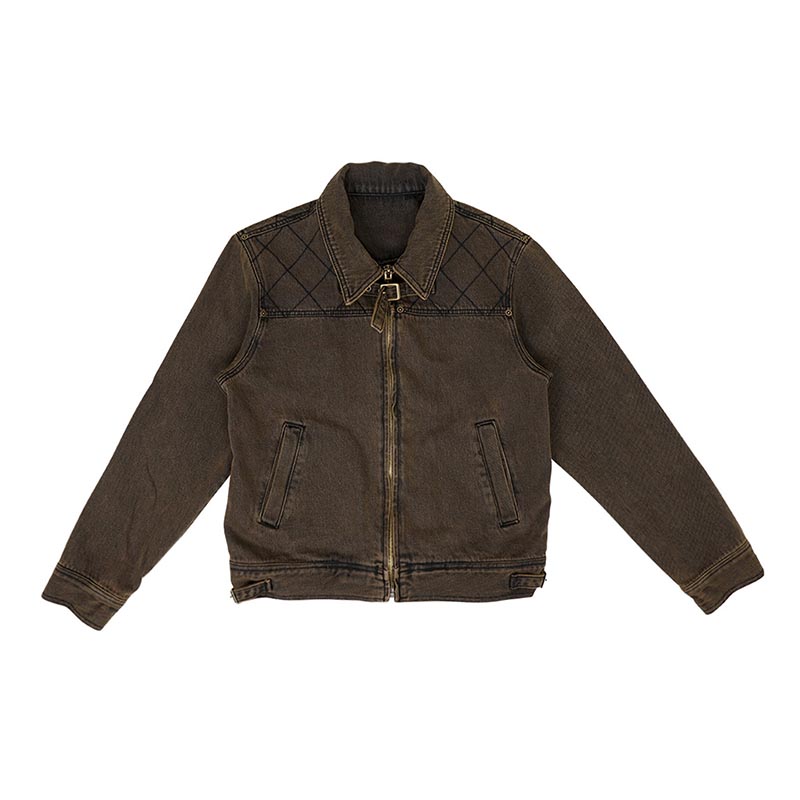 STITCHED DENIM JKT -BROWN-