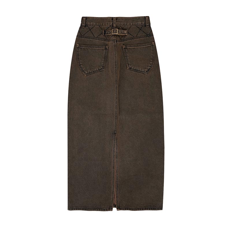 PANEL STITCHD DENIM SK -BROWN-