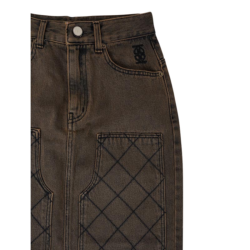 PANEL STITCHD DENIM SK -BROWN-