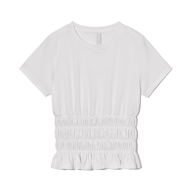 SMOCKED T-SHIRT -4.COLOR-(OFF WHITE)