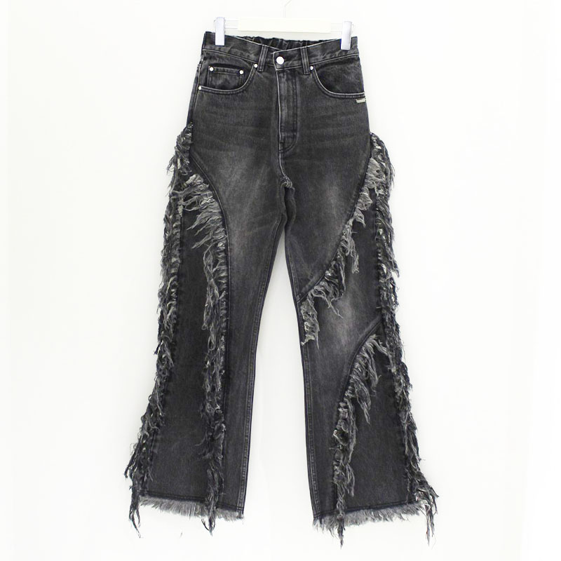 FRINGE FLARE DENIM PT -2.COLOR-(BLACK)