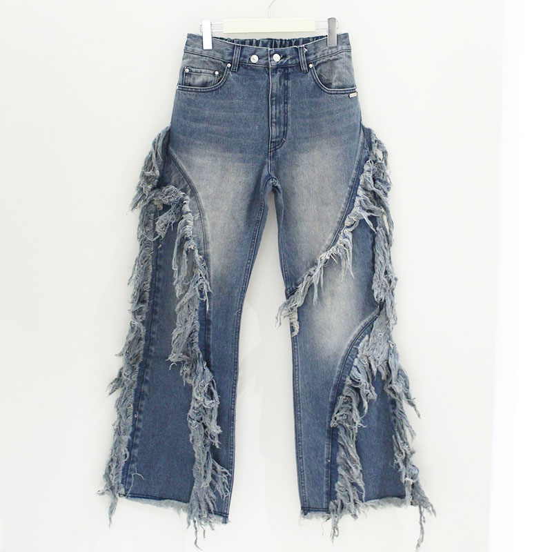 FRINGE FLARE DENIM PT -2.COLOR-(BLUE)
