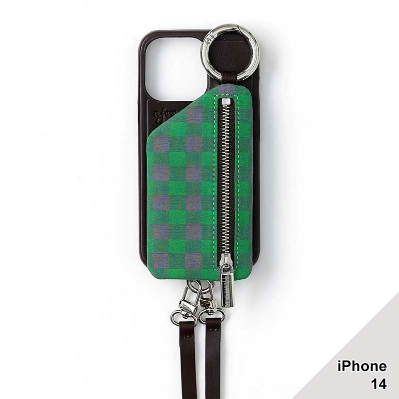 【iPhone14 対応】AJEW CADENAS CHECK LEATHER ZIPPHONE CASE -4.COLOR-