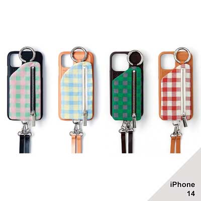 iPhone14Pro 対応】AJEW CADENAS CHECK LEATHER ZIPPHONE CASE -4 