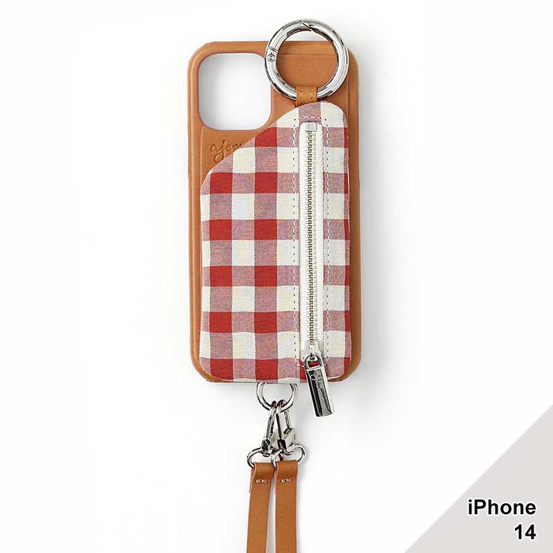 iPhone14 対応】AJEW CADENAS CHECK LEATHER ZIPPHONE CASE -4.COLOR