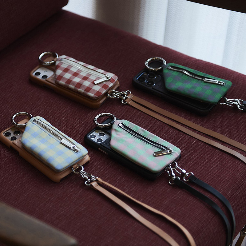 【iPhone13Pro 対応】AJEW CADENAS CHECK LEATHER ZIPPHONE CASE -4.COLOR-