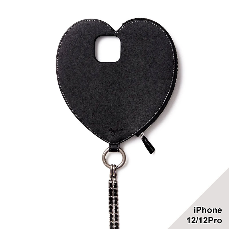 【iPhone12/12Pro 対応】AJEW DRESS HEART CASE SHOULDER -2.COLOR-(BLACK)
