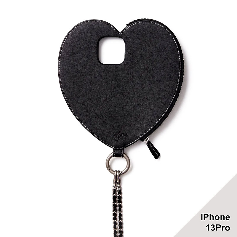 【iPhone13Pro 対応】AJEW DRESS HEART CASE SHOULDER -2.COLOR-(BLACK)