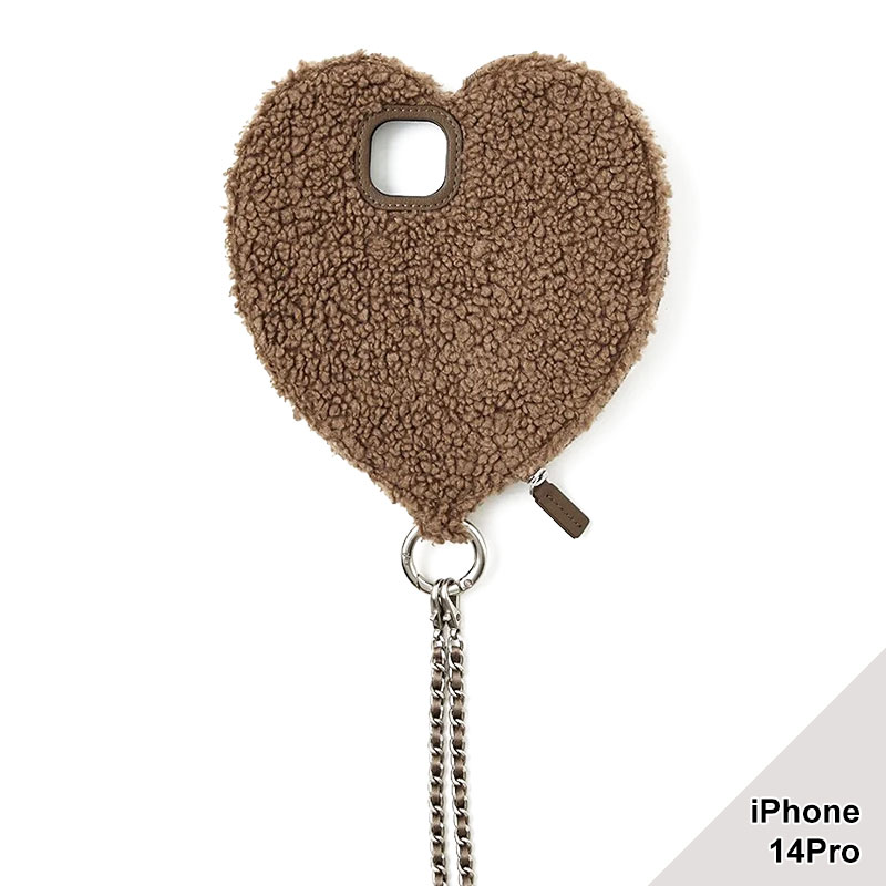 【iPhone14Pro 対応】AJEW FLUFFY DRESS HEART CASE -2.COLOR-(BROWN)