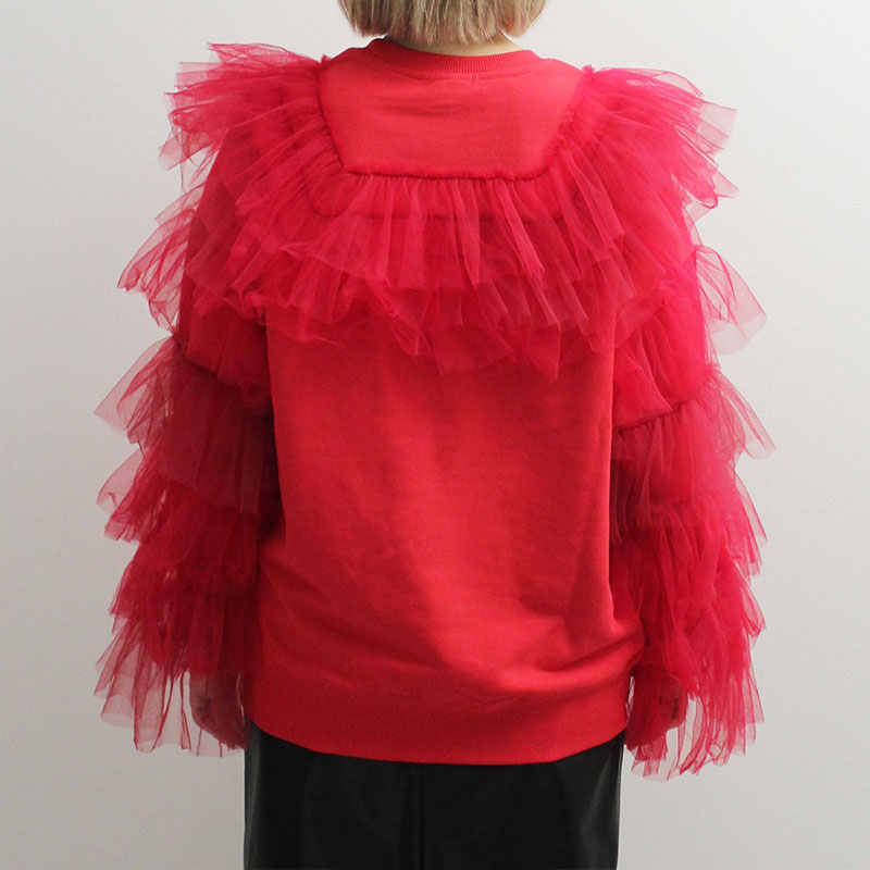 RUFFLE TRIMMED TULLE SWEAT SHIRT  RED    IN ONLINE STORE