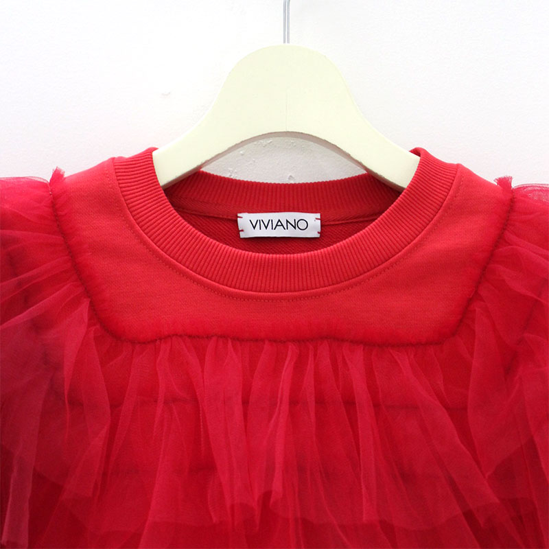 RUFFLE TRIMMED TULLE SWEAT SHIRT -RED- | IN ONLINE STORE