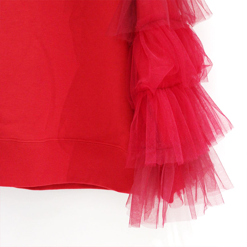 RUFFLE TRIMMED TULLE SWEAT SHIRT  RED    IN ONLINE STORE