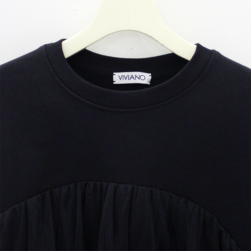 RUFFLE TRIMMED TULLE SWEAT SHIRT -BLACK- | IN ONLINE STORE
