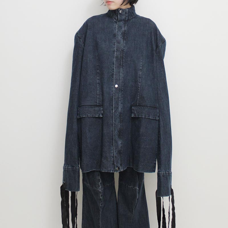 STAND COLLAR OVERSIZED SUIT -NAVY-