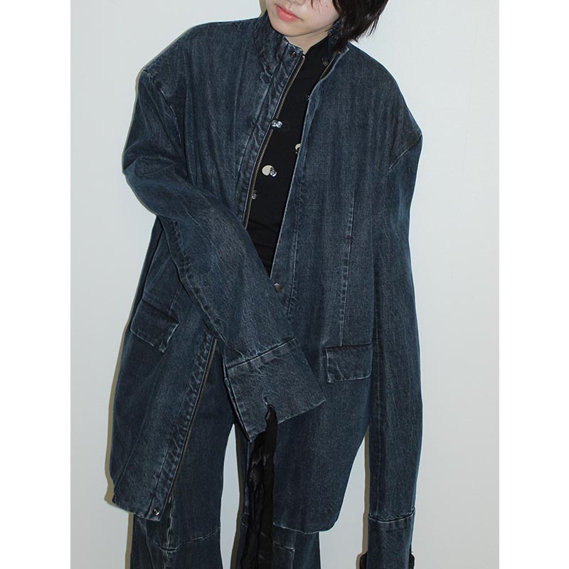 STAND COLLAR OVERSIZED SUIT -NAVY-