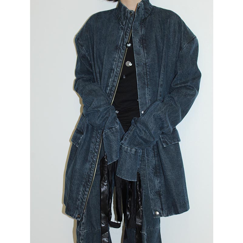 STAND COLLAR OVERSIZED SUIT -NAVY-