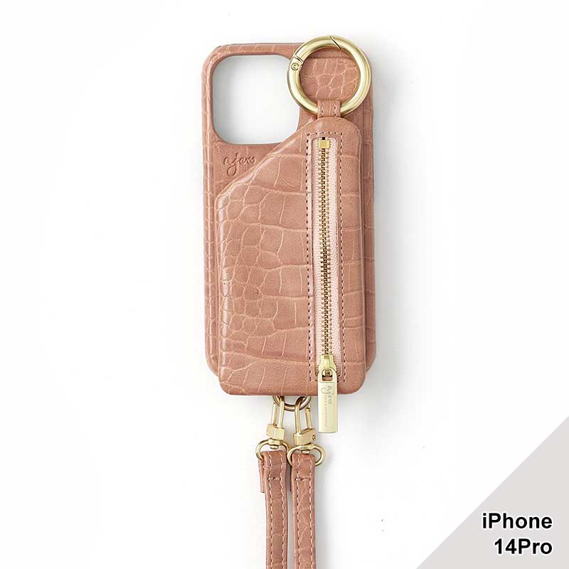 【iPhone14Pro 対応】CADENAS CROCO ZIPPHONE CASE SHOULDER -4.COLOR-(ピンク)