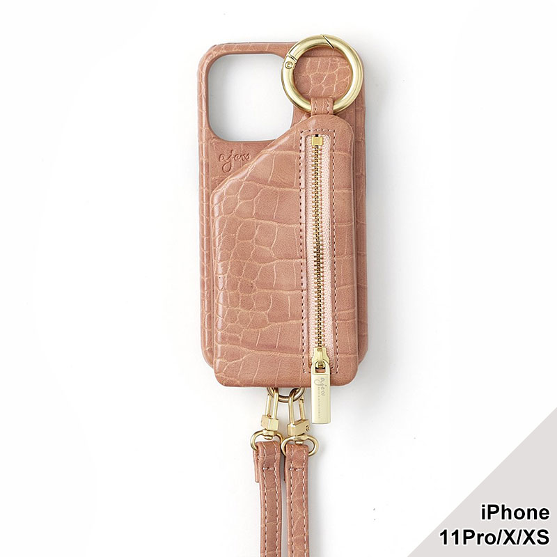 CADENAS CROCO ZIPPHONE CASE SHOULDER -5.COLOR(iPhone11Pro/X/XS 対応)-(ピンク)