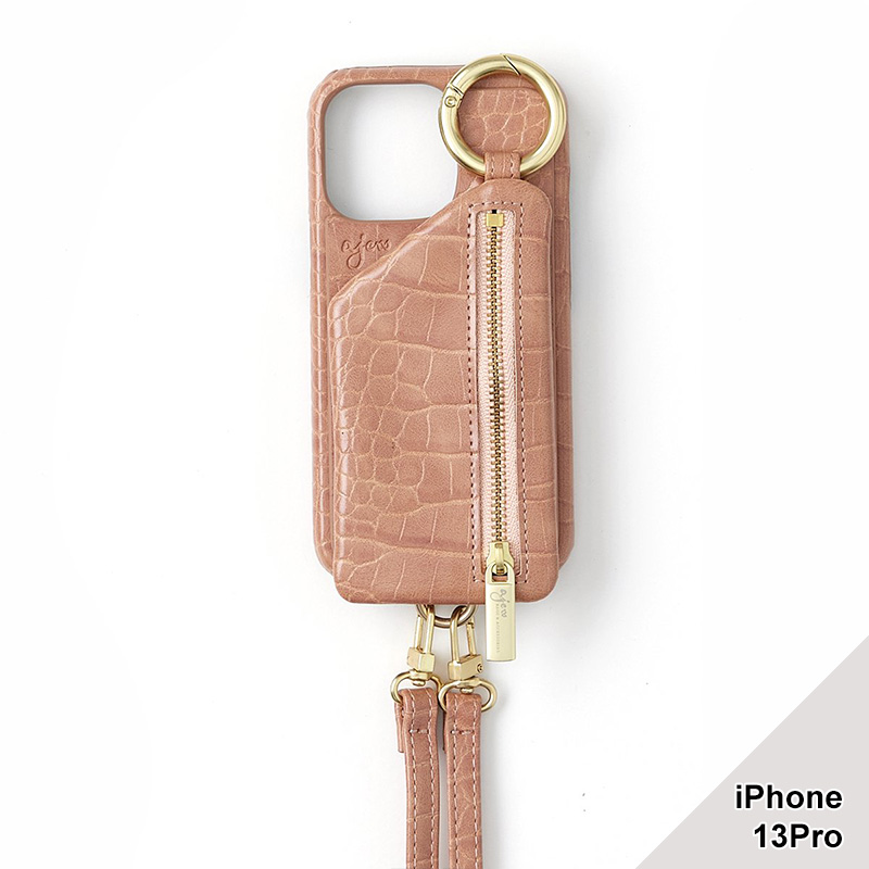 【iPhone13Pro 対応】CADENAS CROCO ZIPPHONE CASE SHOULDER -6.COLOR-(ピンク)