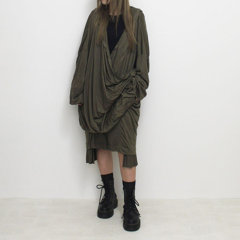 FRONT RUFFLE V-NECK HOODIE -2.COLOR-