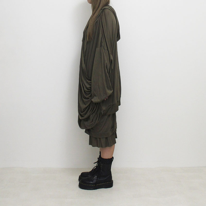 FRONT RUFFLE V-NECK HOODIE -2.COLOR-