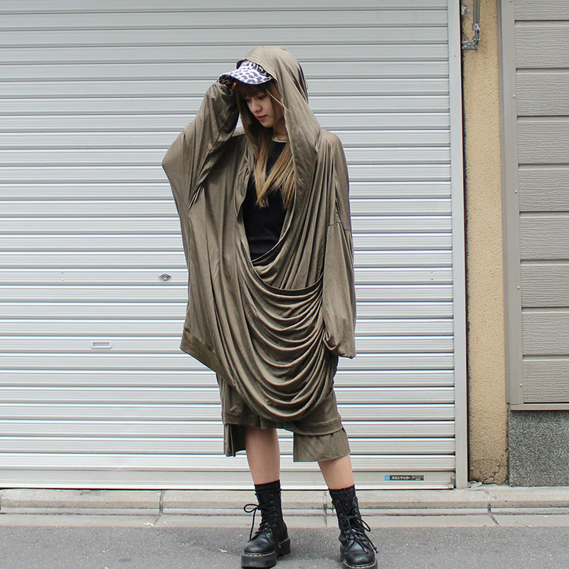 FRONT RUFFLE V-NECK HOODIE -2.COLOR-