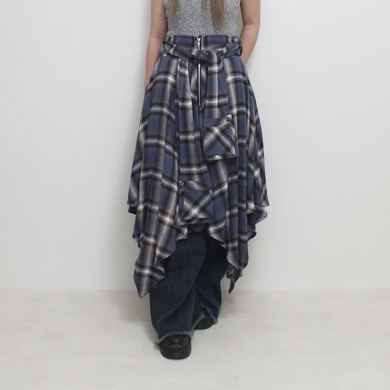 DRAPE SQUARE SK WITH SLEEVE BELT -BLUE-