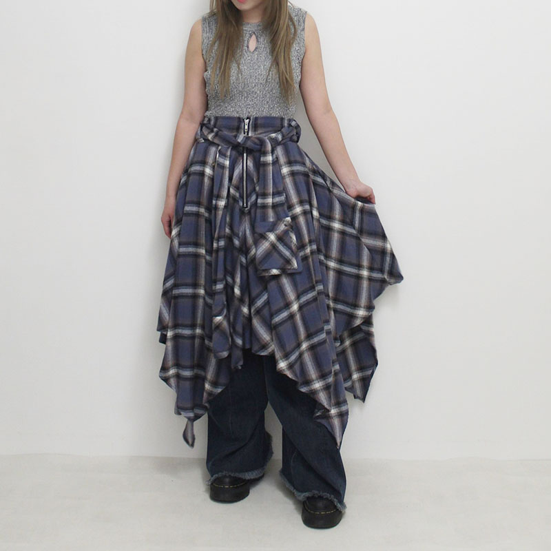 DRAPE SQUARE SK WITH SLEEVE BELT -BLUE-