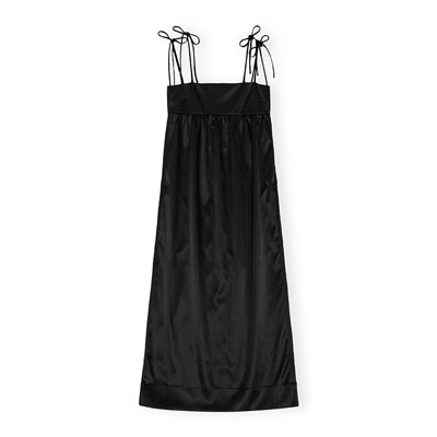 DOUBLE SATIN STRING LONG DRESS -BLACK-