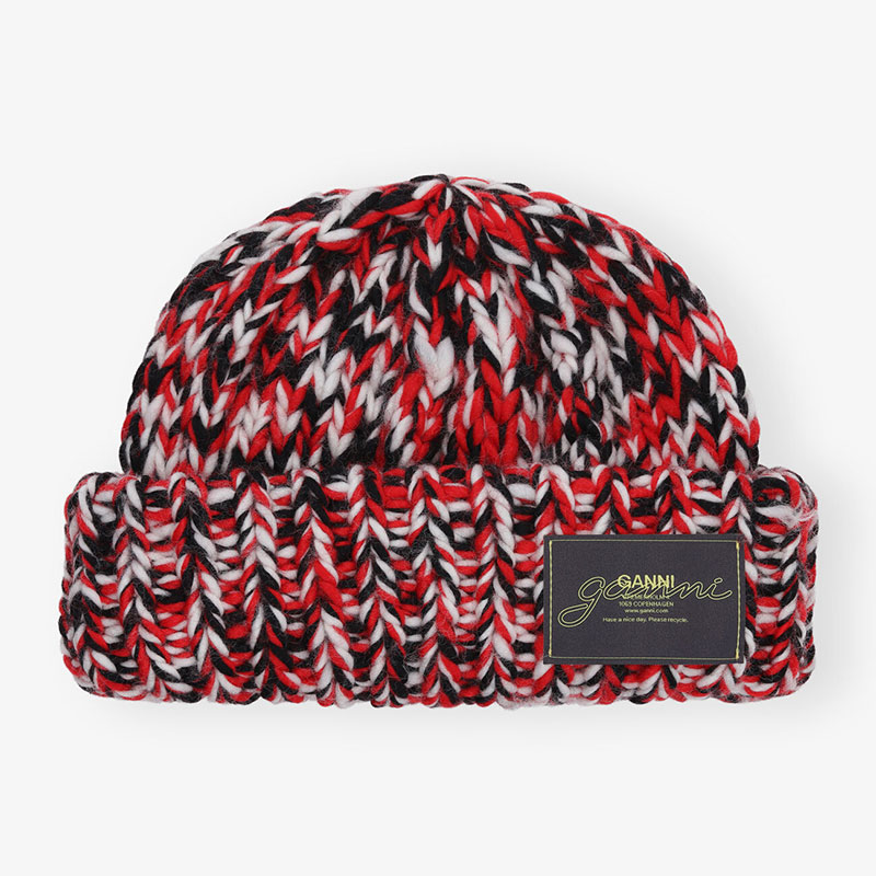 GRAPHIC WOOL HANDKNIT BEANIE -2.COLOR-(RED)