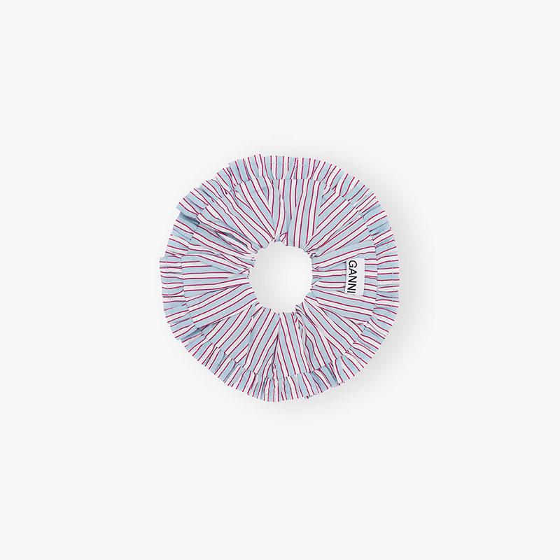 YARN DYED STRIPE FRILL SCRUNCHIE -PINK-