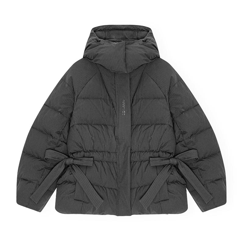 TECH SEERSUCKER OVERSIZED PUFFER JKT -BLACK-