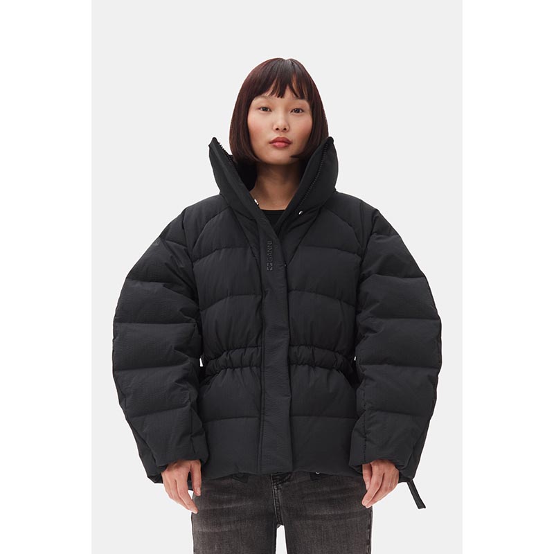 TECH SEERSUCKER OVERSIZED PUFFER JKT -BLACK-